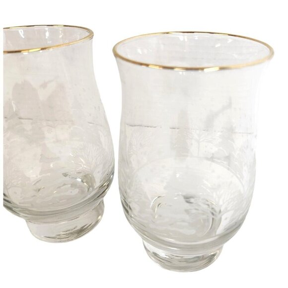 FROSTED LIBBEY ARBY'S WINTER SNOW SCENE  Etched Glass Tumblers With Winter Tree - Picture 3 of 6